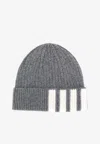 Thom Browne Grosgrain Loop Tab Cashmere Beanie In Gray