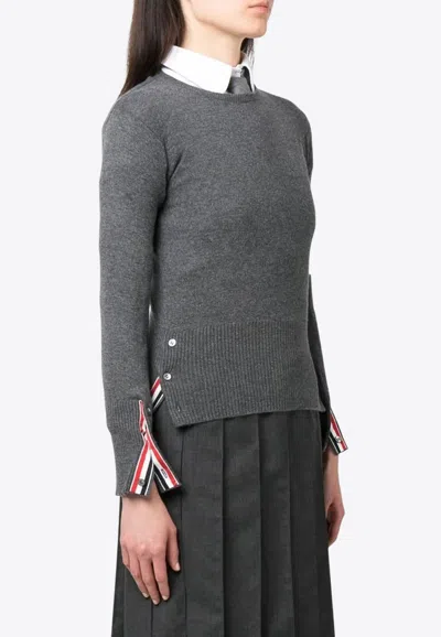 Thom Browne 4-bar Stripes Knitted Cashmere Sweater In Gray