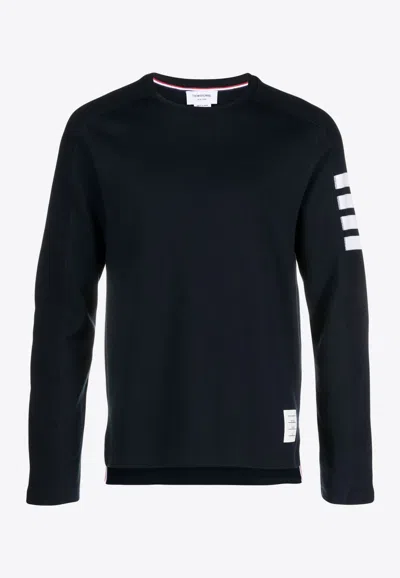 Thom Browne Signature 4-bar Cotton Crewneck Sweater In Navy