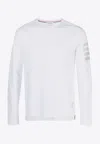 Thom Browne Long Sleeve Tee With 4 Bar Stripe In Milano Cotton Clothing In White