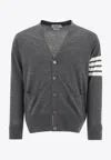 Thom Browne 4-bar Stripes Merino Wool Cardigan In Gray