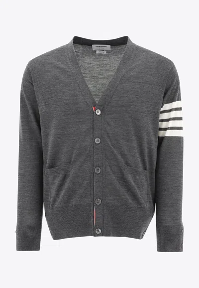 Thom Browne 4-bar Stripes Merino Wool Cardigan In Gray