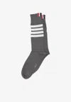 Thom Browne 4-bar Stripes Mid-calf Socks In Gray