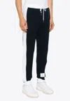 Thom Browne Name Tag Patch Drawstring Track Pants In Blue