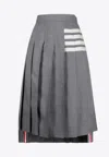 Thom Browne Gray Plain Weave 4-bar Pleated Midi Skirt In Gray