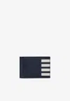 Thom Browne 4-bar Stripes Pebbled Leather Wallet With Money Clip In Blue