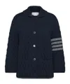 Thom Browne Navy Quilted Knit Merino Wool 4-bar Work Jacket In Blue