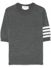 Thom Browne Crew Neck Merino Wool Striped T-shirt In Gray