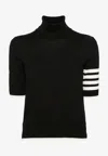 Thom Browne Black Short Sleeve Sweater With 4-bar Detail In Wool Woman In Black