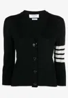 Thom Browne Wool Cardigan With Playful Gingerbread Features And Striped Sleeve In Black