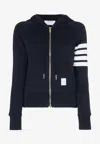 Thom Browne Fitted Blue Zipper Hoodie With Contrasting Stripes In Navy