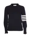 Thom Browne Textured Knit Sweater With Striped Detailing And Decorative Buttons In Blue