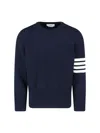 Thom Browne Blue Crewneck Swwater With 4-bar On The Sleeve And Ribbed Trims In Wool Man In Blue