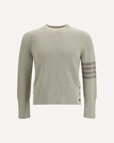 Thom Browne Garment-dyed Crewneck Sweater With Distinctive Grosgrain Detail In Green