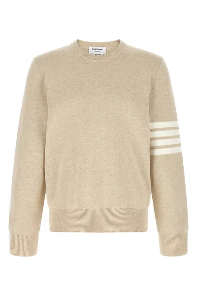 Thom Browne Signature Stripe Crew Neck Knit Sweater In Neutral