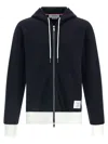 Thom Browne Zip Up Hoodie With Engineered 4 Bar In Color Blocked Solid In Blue