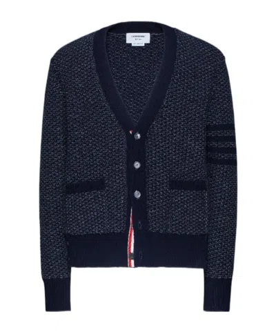 Thom Browne 4-bar Textured-knit Cardigan In Blue