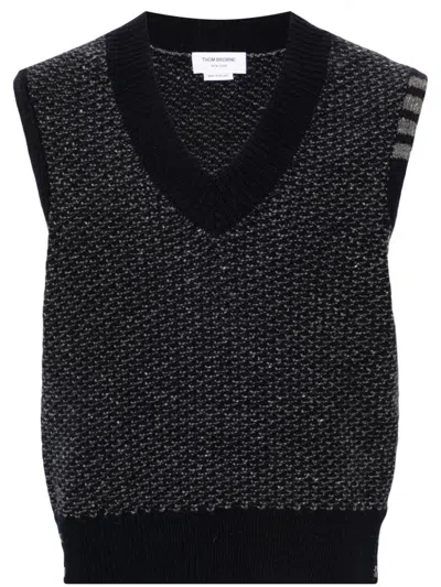 Thom Browne 4-bar Textured-knit Vest In Black