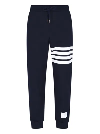 Thom Browne Black Jogger Pants With Distinctive Stripe Detail In Blue