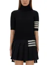 Thom Browne Black Short Sleeve Sweater With 4-bar Detail In Wool Woman