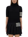 Thom Browne Black Short Sleeve Sweater With 4-bar Detail In Wool Woman