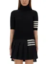 Thom Browne Fine Merino Wool Short-sleeve Turtleneck Sweater In Black