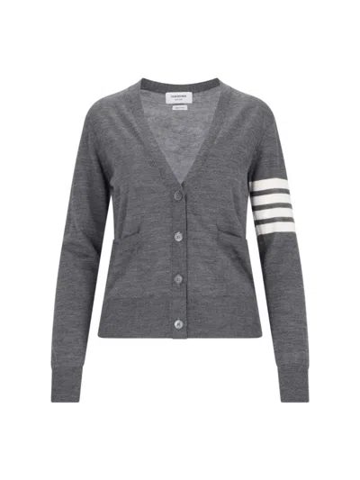 THOM BROWNE 4-BAR" V-NECK CARDIGAN - GREY