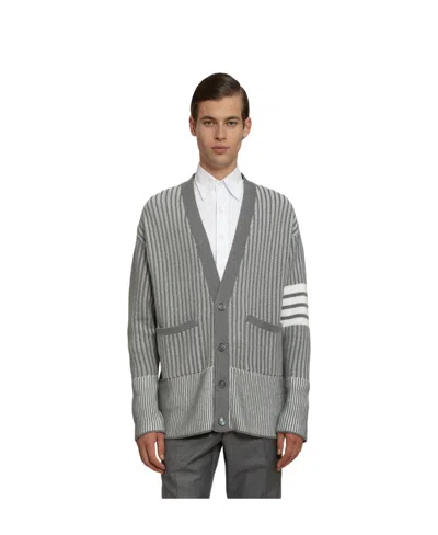 Thom Browne 4-bar V-neck Cardigan In Gray