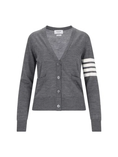 THOM BROWNE THOM BROWNE "4-BAR" V-NECK CARDIGAN – GREY