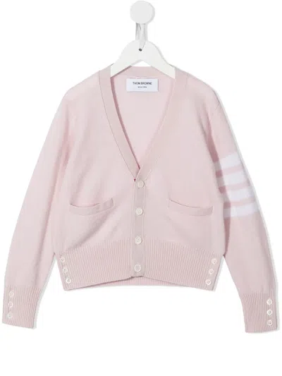 Thom Browne Kids' 4-bar V-neck Cashmere Cardigan In Pink