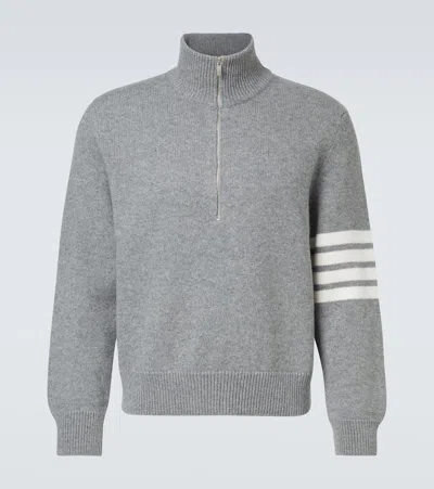 Thom Browne 4-bar Virgin Wool Half-zip Sweater In Gray