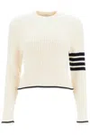 Thom Browne Stripe-detailing Cable-knit Jumper In White