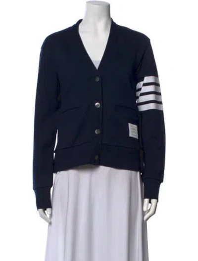 Pre-owned Thom Browne 4 Bar V-neck Sweater In Blue