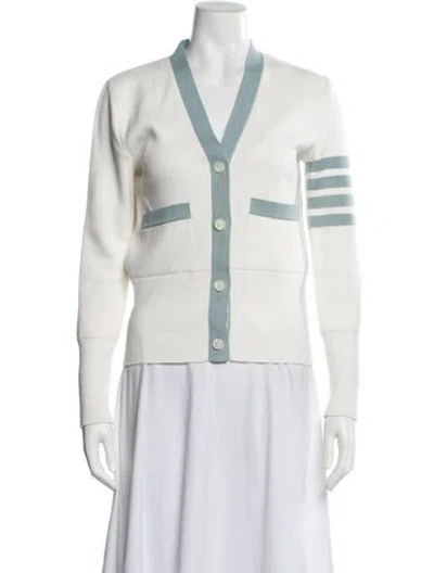 Pre-owned Thom Browne 4 Bar V-neck Sweater In White
