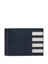 Thom Browne Money Clip Wallet With 4 Bar Stripes In Blue