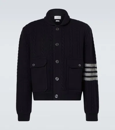 Thom Browne 4-bar Wool And Cotton-blend Bomber Jacket In Blue