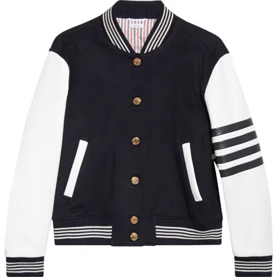 Thom Browne 4-bar Wool & Leather Varsity Jacket In Multi