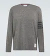 Thom Browne Striped Wool-blend Jersey T-shirt In Grey