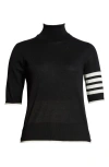 Thom Browne Black Short Sleeve Sweater With 4-bar Detail In Black