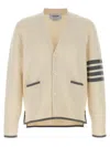 Thom Browne Wool Cardigan With Striped Sleeve Detail In Neutral