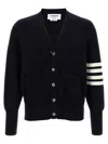 Thom Browne Wool Cardigan With Striped Sleeve Detail In Black