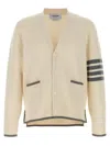 Thom Browne Wool Cardigan With Striped Sleeve Detail In Neutral