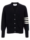 Thom Browne Wool Cardigan With Striped Sleeve Detail In Blue
