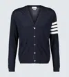 Thom Browne Navy Blue Merino Wool 4- Bar Cardigan In Blue
