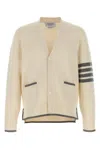 Thom Browne Wool Cardigan With Striped Sleeve Detail In Neutral