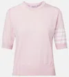 Thom Browne Short-sleeve Crewneck Sweater With Four-bar Detail In Pink