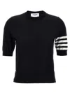 Thom Browne Short-sleeve Crewneck Sweater With Four-bar Detail