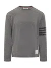 Thom Browne Heathered Grey Long-sleeve Knit Top With Subtle Stripe In Gray