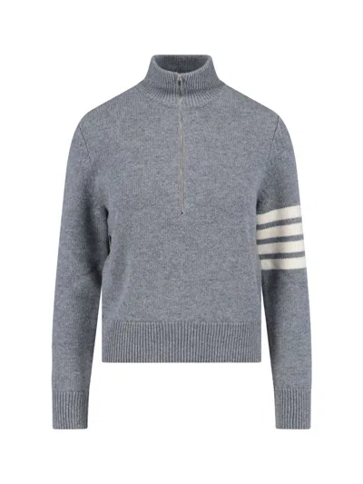 Thom Browne 4-bar Zip Sweater In Gray