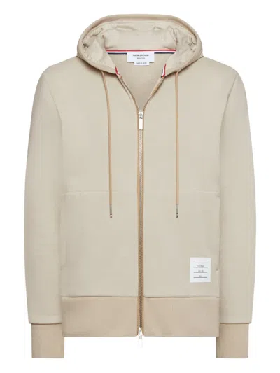 Thom Browne Cotton Hooded Sweatshirt Ribbed Cuffs Hem Pockets In Neutral